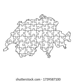 Switzerland map from black pattern from composed puzzles. Vector illustration.