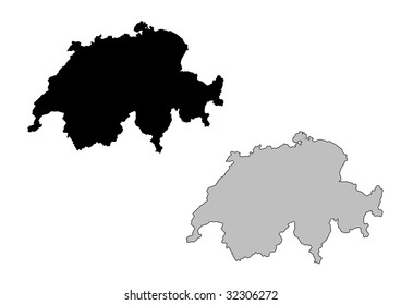 Switzerland map. Black and white. Mercator projection.