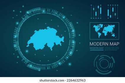 Switzerland map of blue digital frame Futuristic Sci Fi Modern User vector HUD, GUI, UI interface.