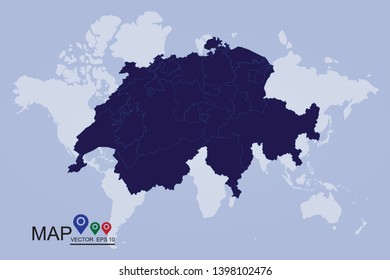 Switzerland map - blue geometric rumpled triangular low poly style gradient graphic background , polygonal design for your . Vector illustration eps 10. - Vector
