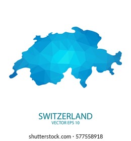 Switzerland map - blue geometric rumpled triangular low poly style gradient graphic background , polygonal design for your . Vector illustration eps 10.