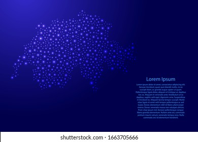 Switzerland map from blue and glowing space stars abstract concept geometric shape. Vector illustration.