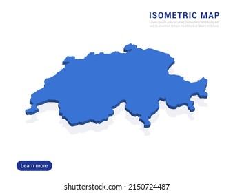 Switzerland map blue isolated on white background with 3d isometric vector illustration.