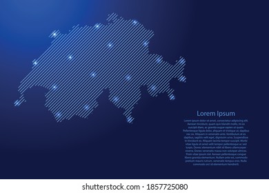 Die Schweizer Karte aus blauem Muster senkte parallele Linien und leuchtendes Sternengitter im Weltraum. Vektorgrafik.