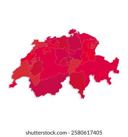 Switzerland map with border highlighted regions, states, isolated on white background. Template map of Switzerland. Detailed vector illustration.