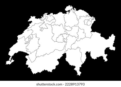 Mapa de Suiza con Cantones. Ilustración vectorial.