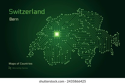 Switzerland, Map with a capital of Bern Shown in a Microchip Pattern. E-government. World Countries vector maps. Microchip Series	
