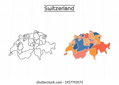 Switzerland map city vector divided by colorful outline simplicity style. Have 2 versions, black thin line version and colorful version. Both map were on the white background.