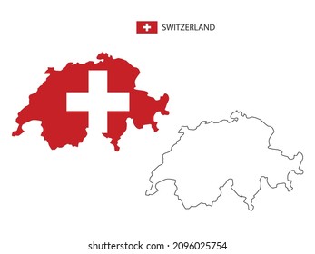 Mapa de Suiza vector ciudad dividido por el estilo de simplicidad de contorno. Tiene 2 versiones, versión de línea delgada negra y color de la versión de bandera de país. Ambos mapas estaban en el fondo blanco.