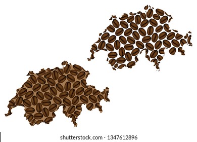 Switzerland -  map of coffee bean, Swiss Confederation (Helvetia) map made of coffee beans,