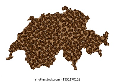 Switzerland -  map of coffee bean, Swiss Confederation (Helvetia) map made of coffee beans,