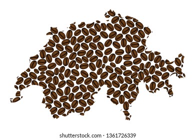 Switzerland -  map of coffee bean, Swiss Confederation (Helvetia) map made of coffee beans,