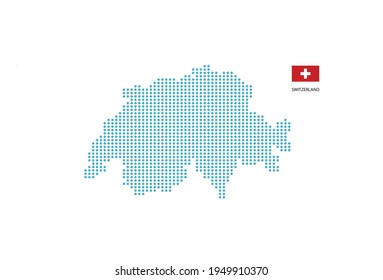 Switzerland map design blue circle, white background with Switzerland flag.