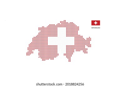 Switzerland map design by color of Switzerland flag in circle shape, White background with Switzerland flag.