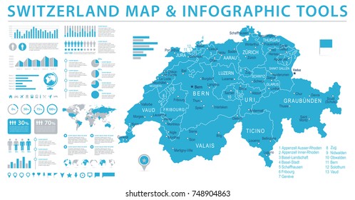 Switzerland Map - Detailed Info Graphic Vector Illustration