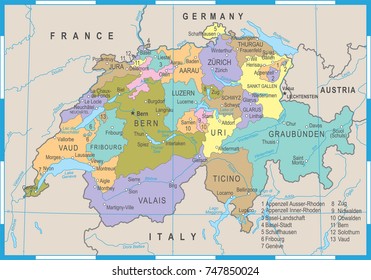 Switzerland Map Detailed Vector Illustration Stock Vector (Royalty Free ...