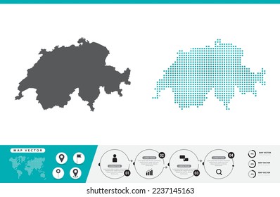 Schweizer Karte der Punkte Grau und Grün zur Präsentation. Setzen Sie ein paar Pixel kreatives Konzept für Infografik.