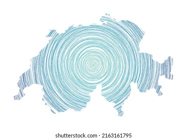 Schweizer Karte mit konzentrischen Kreisen. Der Skizzenstil kreist in Form des Landes. Vektorgrafik.