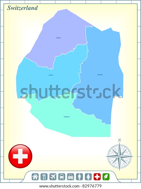 Switzerland Map with Flag Buttons\
and Assistance & Activates Icons Original\
Illustration