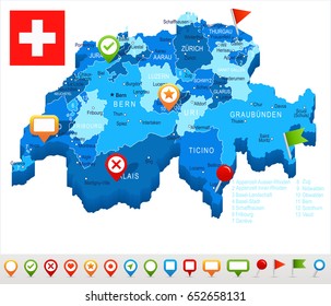 Switzerland map and flag - highly detailed vector illustration