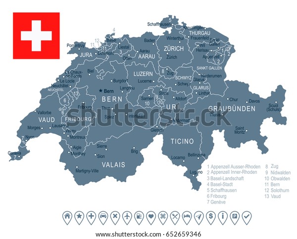 Switzerland map and flag - highly detailed\
vector\
illustration