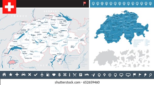 Switzerland - map and flag - info graphic illustration