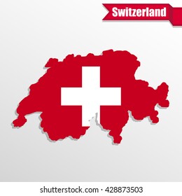 Switzerland map with flag inside and ribbon