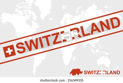 Switzerland map flag and text illustration, on world map