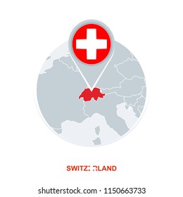 Switzerland map and flag, vector map icon with highlighted Switzerland