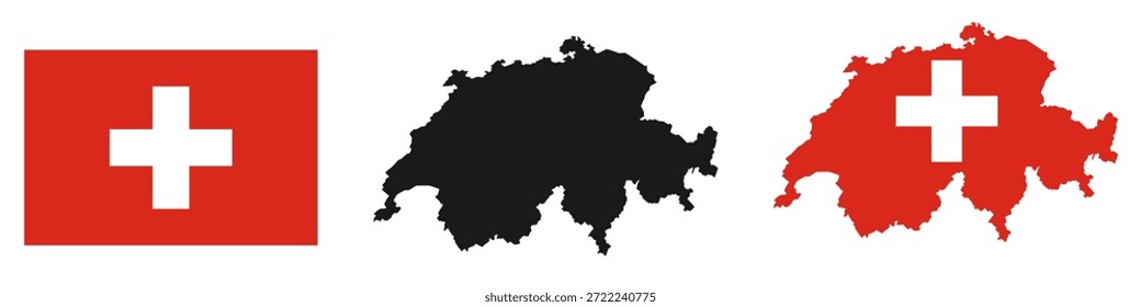 Mapa de Suiza y Ilustración vectorial de la bandera