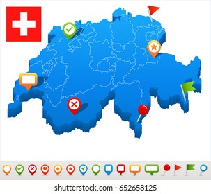 Switzerland map and flag - vector illustration