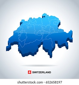 Switzerland map and flag - vector illustration