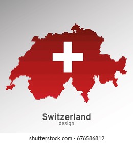  Switzerland map and flag. Vector pentagon illustration.