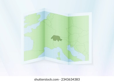 Switzerland map, folded paper with Switzerland map. Vector illustration.