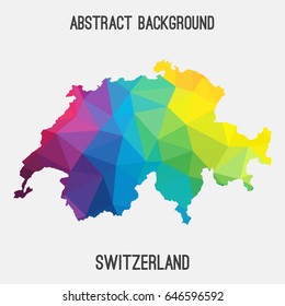 Switzerland map in geometric polygonal,mosaic style in rainbow colors.Abstract tessellation,modern design background,low poly. Vector illustration.