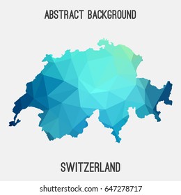 Switzerland map in geometric polygonal,mosaic style in cold shades.Abstract tessellation,modern design background,low poly. Vector illustration.