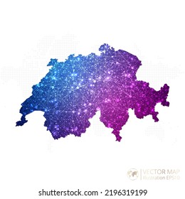 Switzerland map in geometric wireframe blue with purple polygonal style gradient graphic on white background. Vector Illustration Eps10.