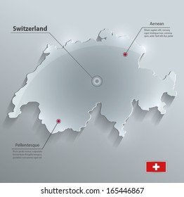 Switzerland map glass card paper 3D vector flag