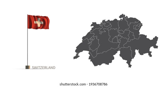 Mapa de Suiza. mapa vectorial de país gris e ilustración 3d del indicador.