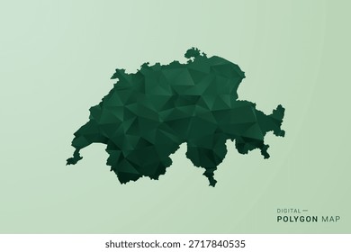 Mapa da Suíça - Ilustração de vetor estilo polígono verde, baixo projeto geométrico poly com silhueta limpa no fundo verde macio.