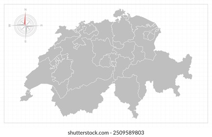 Mapa da Suíça com estilo cinza e elemento compas.