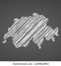 Switzerland map hand drawn sketch. Vector concept illustration flag, scribble map. Country map for infographic, brochures and presentations isolated on black background. Vector illustration.