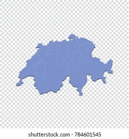 Switzerland map - High detailed blue map of Switzerland. Switzerland map isolated on transparent background.