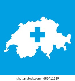 Switzerland map icon white isolated on blue background vector illustration