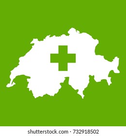 Switzerland map icon white isolated on green background. Vector illustration