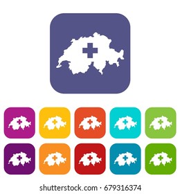 Switzerland map icons set vector illustration in flat style In colors red, blue, green and other