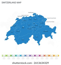 Switzerland Map - Infographic detailed map with regions and cities of the country. Vector illustration EPS10.