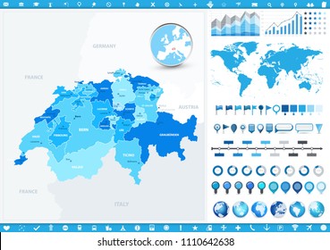 Switzerland Map and infographic elements. Detailed vector illustration of map.