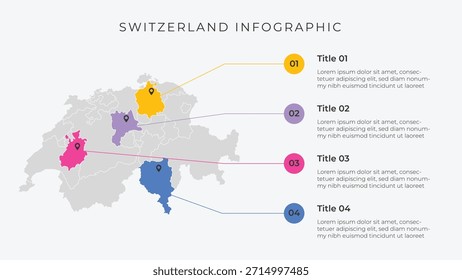Schweiz Karte Infografik Vorlage mit 4 Optionen. Infografik zur politischen Landkarte der Schweiz.