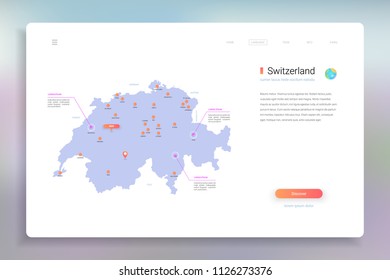 Switzerland map infographics vector template with cities, capital Bern and pointer marks.